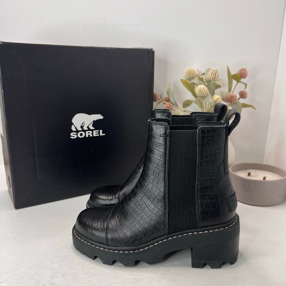 Sorel Joan Now Waterproof Chunky Heel Chelsea Boot Black Women's 6.5 Tried On - Picture 3 of 11